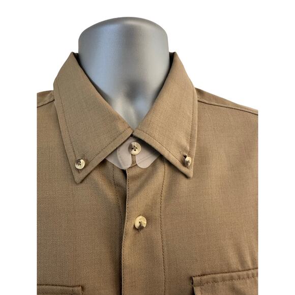 LL Bean Men's Large 284263 Flap Pocket 100% Wool Olive Green Button Down Shirt - Picture 1 of 12